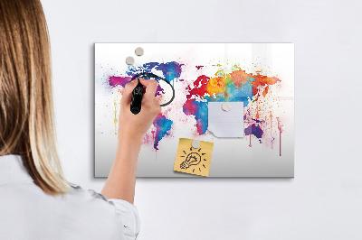 Tablă magnetică de scris Hartă colorată a lumii cu fotografii