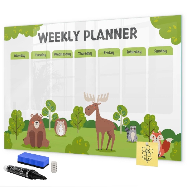 Tablă cu marker Planificator săptămânal cu tematică de pădure
