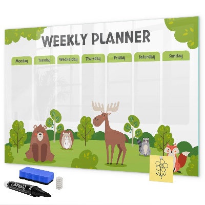 Tablă cu marker Planificator săptămânal cu tematică de pădure