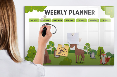 Tablă cu marker Planificator săptămânal cu tematică de pădure