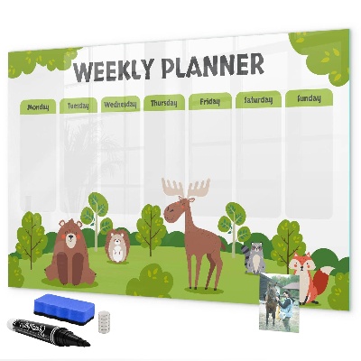 Tablă cu marker Planificator săptămânal cu tematică de pădure