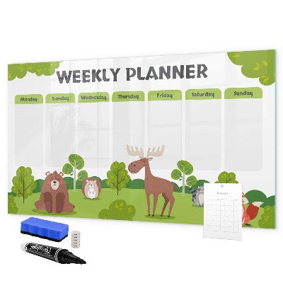 Tablă cu marker Planificator săptămânal cu tematică de pădure
