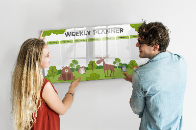 Tablă cu marker Planificator săptămânal cu tematică de pădure