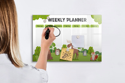 Tablă cu marker Planificator săptămânal cu tematică de pădure