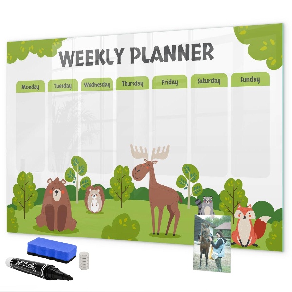Tablă cu marker Planificator săptămânal cu tematică de pădure