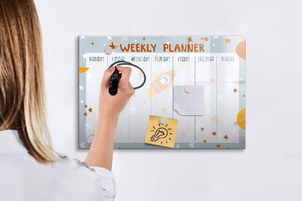 Tablă magnetică de scris Planificator săptămânal cu spațiu pentru fotografii