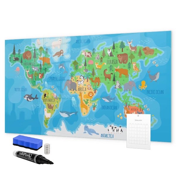 Tablă cu marker Hartă colorată a lumii cu magneți