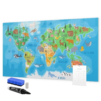 Tablă cu marker Hartă colorată a lumii cu magneți