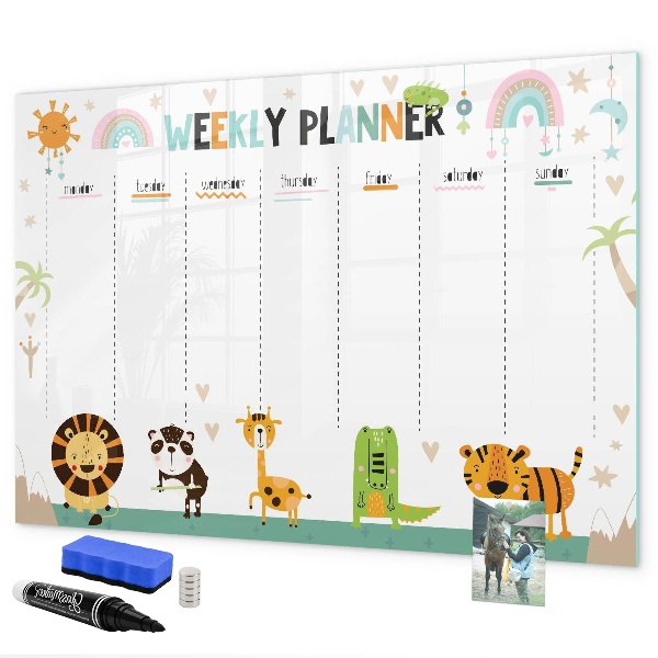 Tablă cu marker Planificator săptămânal cu tematică animală
