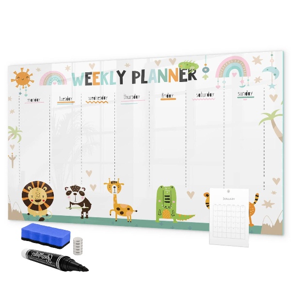 Tablă cu marker Planificator săptămânal cu tematică animală