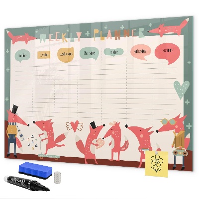 Tablă cu marker Planificator săptămânal cu ilustrații colorate
