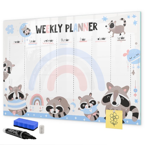 Tablă cu marker Planificator săptămânal cu animale vesele