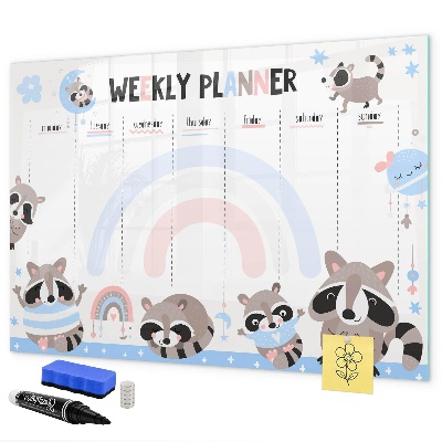 Tablă cu marker Planificator săptămânal cu animale vesele
