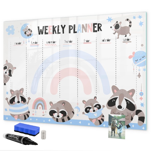 Tablă cu marker Planificator săptămânal cu animale vesele