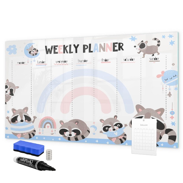 Tablă cu marker Planificator săptămânal cu animale vesele