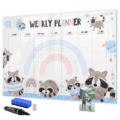 Tablă cu marker Planificator săptămânal cu animale vesele
