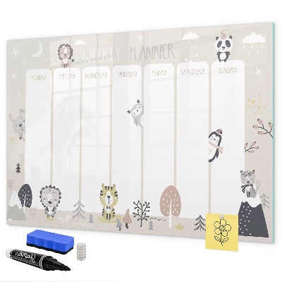 Tablă cu marker Planificator săptămânal cu animale colorate