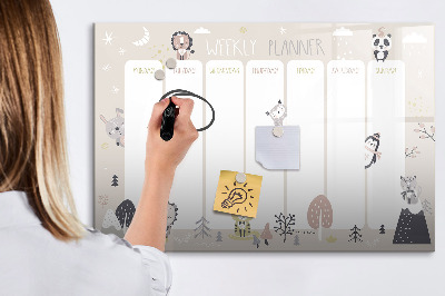 Tablă cu marker Planificator săptămânal cu animale colorate