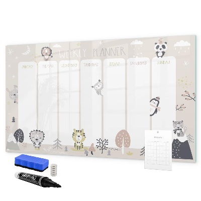 Tablă cu marker Planificator săptămânal cu animale colorate