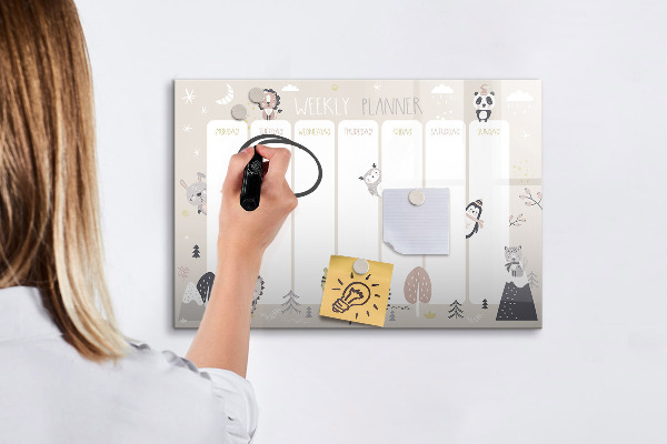 Tablă cu marker Planificator săptămânal cu animale colorate