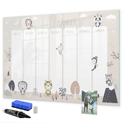 Tablă cu marker Planificator săptămânal cu animale colorate