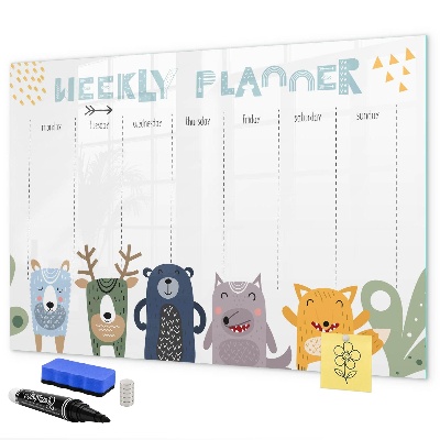 Tablă cu marker Planificator săptămânal cu animale colorate