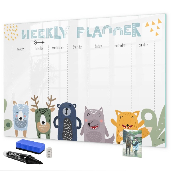 Tablă cu marker Planificator săptămânal cu animale colorate