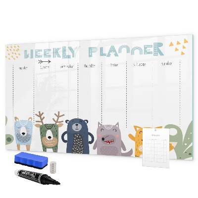 Tablă cu marker Planificator săptămânal cu animale colorate