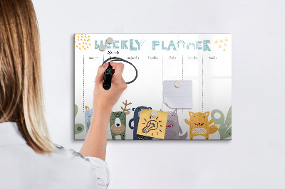 Tablă cu marker Planificator săptămânal cu animale colorate
