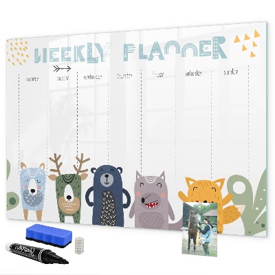 Tablă cu marker Planificator săptămânal cu animale colorate