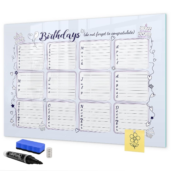 Tablă cu marker Calendar de ziua de naștere cu spațiu pentru fotografii