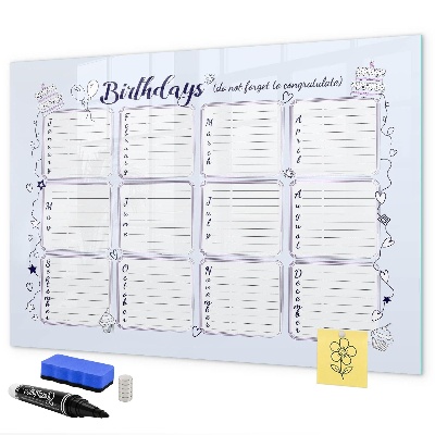 Tablă cu marker Calendar de ziua de naștere cu spațiu pentru fotografii