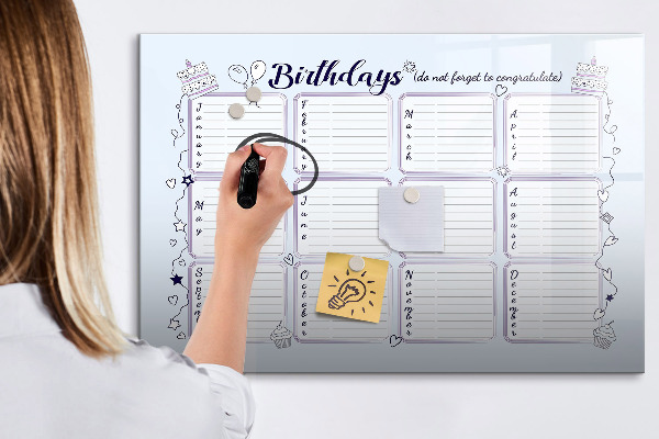 Tablă cu marker Calendar de ziua de naștere cu spațiu pentru fotografii