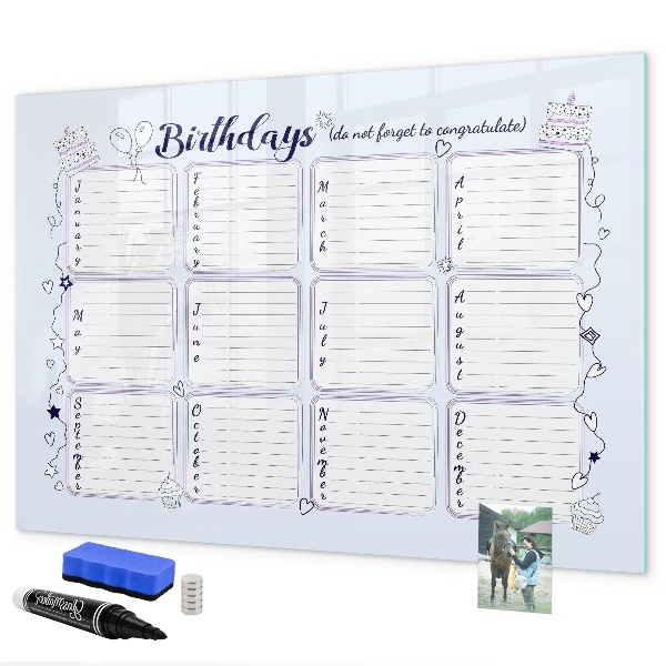 Tablă cu marker Calendar de ziua de naștere cu spațiu pentru fotografii