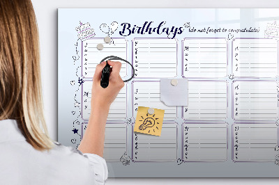 Tablă cu marker Calendar de ziua de naștere cu spațiu pentru fotografii