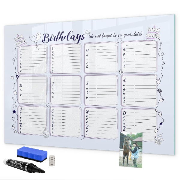 Tablă cu marker Calendar de ziua de naștere cu spațiu pentru fotografii