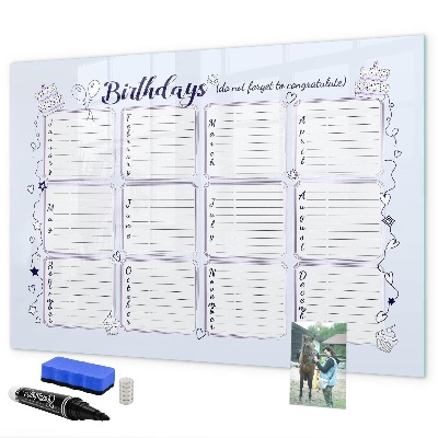 Tablă cu marker Calendar de ziua de naștere cu spațiu pentru fotografii