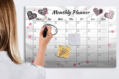 Tablă magnetică de scris Planificator lunar cu inimioare și fotografii