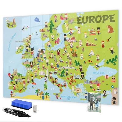 Tablă magnetică de scris Hartă interactivă a Europei pentru a marca călătoriile tale
