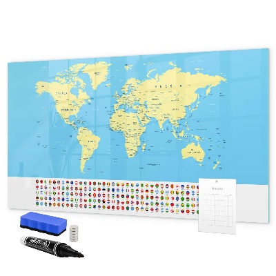 Tablă magnetică de scris Hartă a lumii cu locații foto