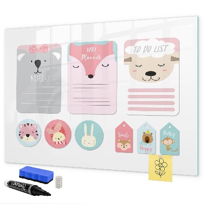 Tablă cu marker Planificator colorat cu motive animale