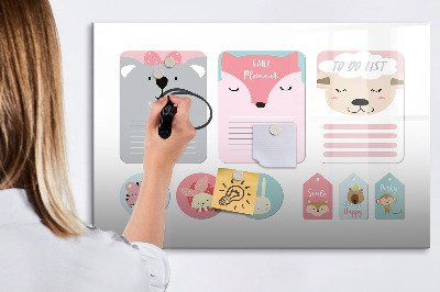 Tablă cu marker Planificator colorat cu motive animale