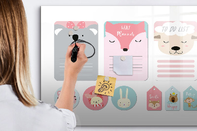 Tablă cu marker Planificator colorat cu motive animale