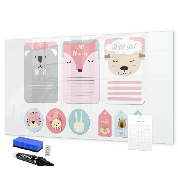 Tablă cu marker Planificator colorat cu motive animale