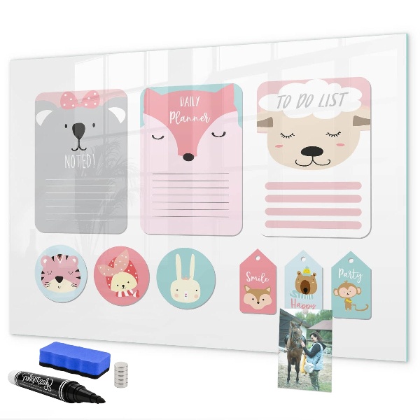 Tablă cu marker Planificator colorat cu motive animale