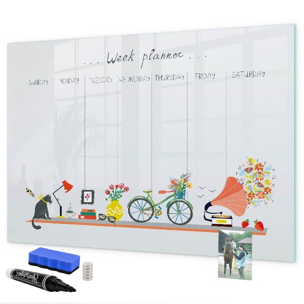 Tablă cu marker Planificator săptămânal cu fotografii și notițe