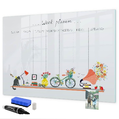 Tablă cu marker Planificator săptămânal cu fotografii și notițe