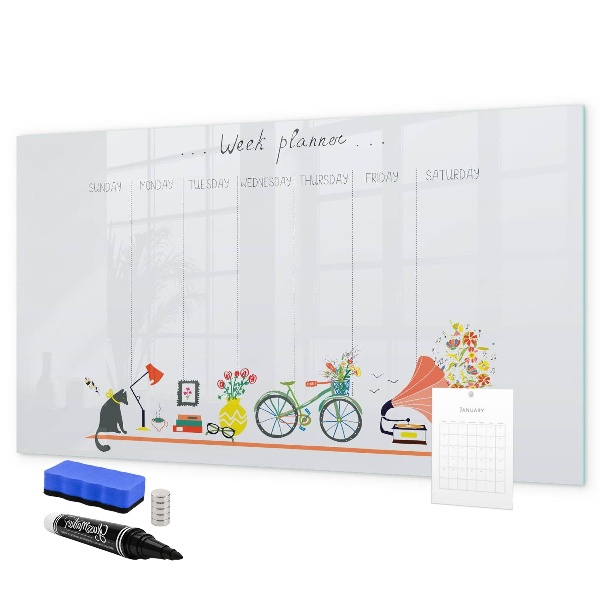 Tablă cu marker Planificator săptămânal cu fotografii și notițe
