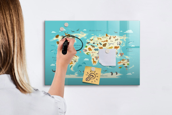 Tablă cu marker Hartă a lumii cu ilustrații și fotografii