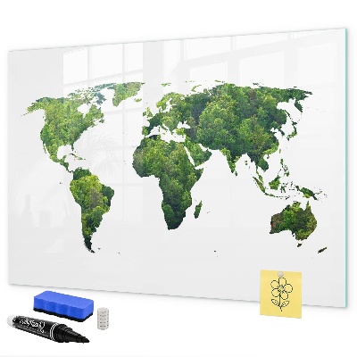 Tablă magnetică de scris Hartă verde a lumii cu fotografii